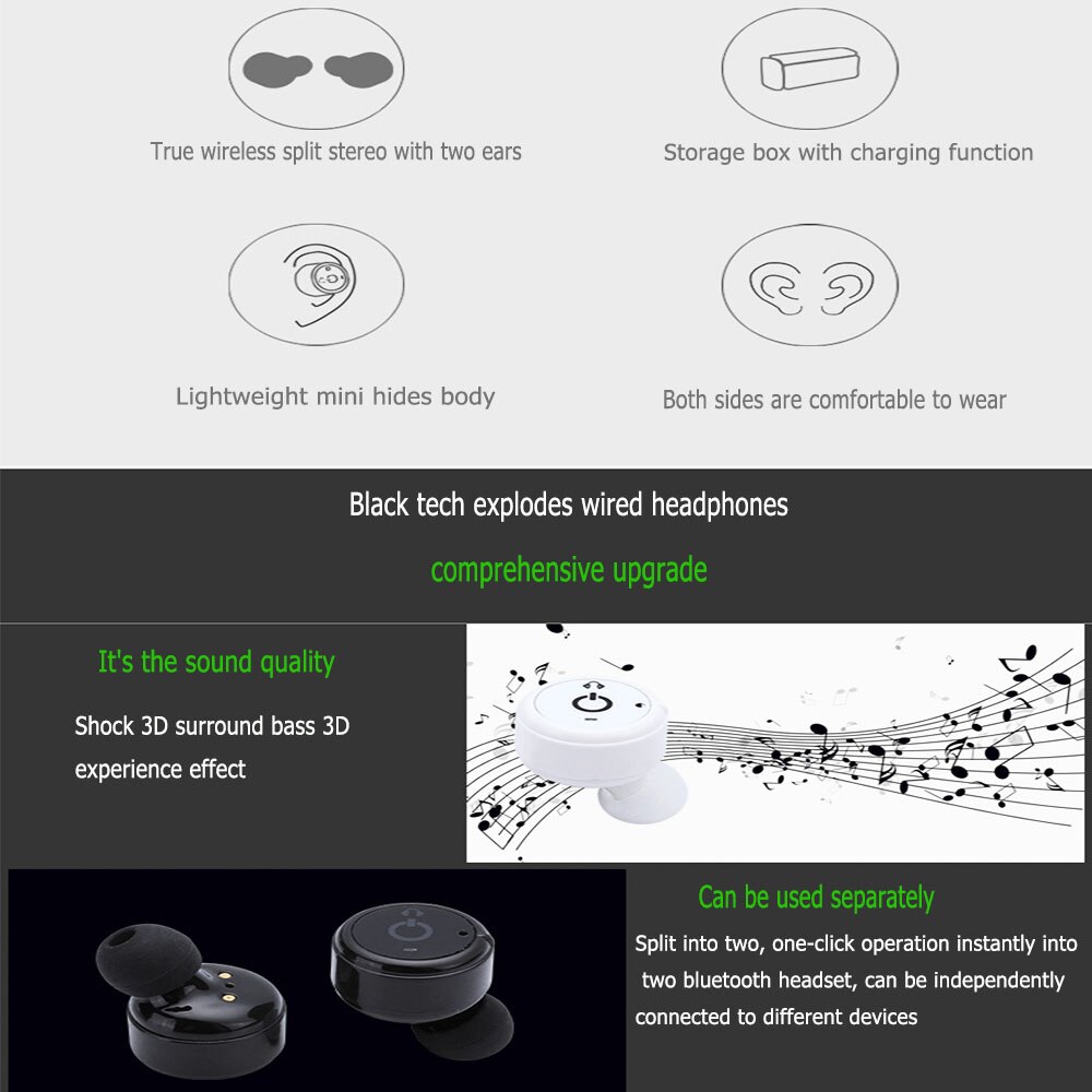 X1T mise à niveau X2T Bluetooth écouteur vrai sans fil écouteurs double Bluetooth 4.2 intra-auriculaires écouteurs 1500mAh boîte de charge casque