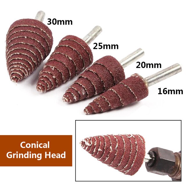 4 stk 80#  tilspidset kegle slibehoved sandpapir klaphjul polering slibeværktøj til bor dremel tilbehør 6mm skaft