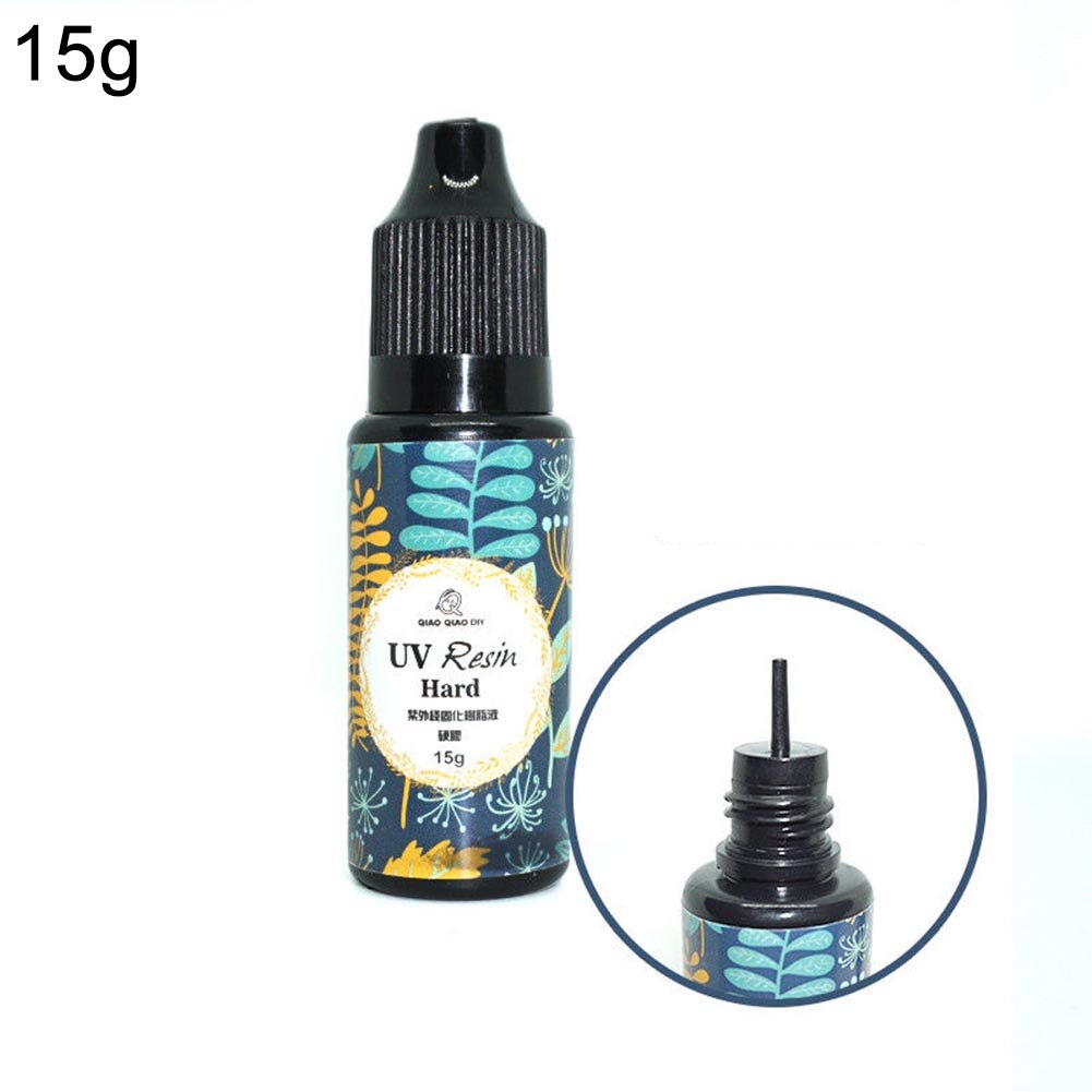 Pegamento duro de resina UV transparente, 10/15/25/60/100/200g, juguetes para manualidades, joyería, resina epoxi: 15g