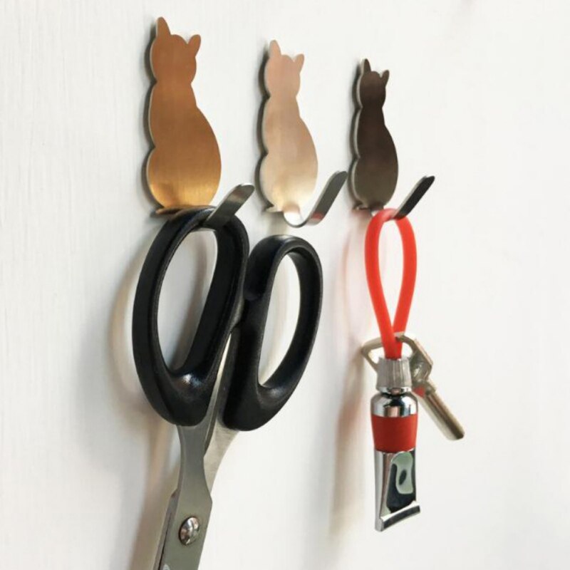 Porte-clé mural en forme de chat | En acier inoxydable, cintre pour clés, crochets décoratifs pour la maison, 2 pièces