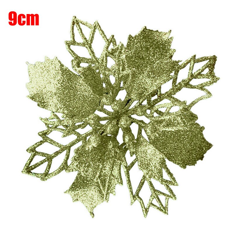 10 Pcs Christmas Poinsettia Glitter Flower Hollow Tree Hanging Decoration for Home Party DC120: Green-9cm