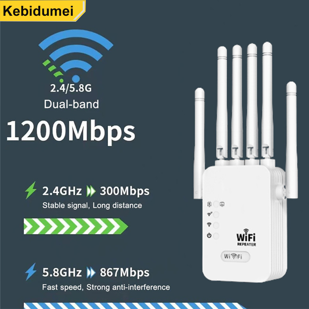 1200Mbps Dual Band WiFi Repeater Wireless Signal Extender 2.4G 5GHz Wi-Fi Amplifier Router Long Range Signal Booster For Home