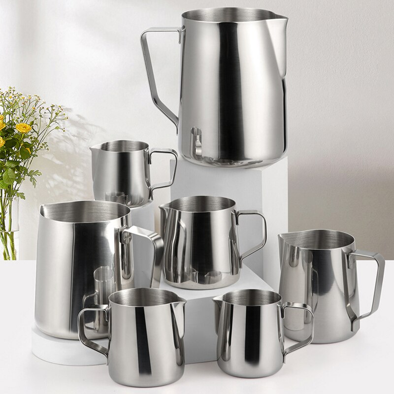 Milk Steaming Frothing Pitcher Stainless Steel Non-Stick Milk Jug Pull Flower Cup Perfect for Coffee Cappuccino Latte Art