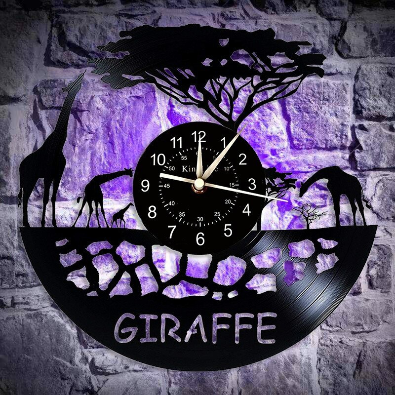 African Giraffe LED Vinyl Record Wall Clock - Nursery Room Wall Decor Ideas for Children -Unique Art