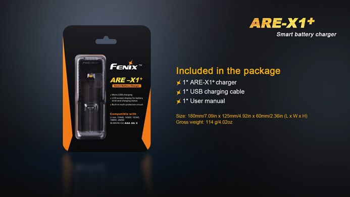 Fenix ARE-X1 + Slimme Lcd-scherm Ion USB Intelligente Acculader voor 18650 26650 AA AAA