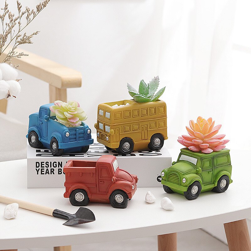 Car Shaped Resin Succulents Pot Cute Planter Pots Truck Cactus Plant Pots Small Plant Indoor Desk Decor Table Decoration