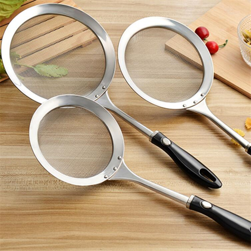 Duurzaam filter lepel bloem zeef roestvrij staal fijnmazige draad olieafschuimer zeef vergiet gefrituurd voedselnet keukengadgets