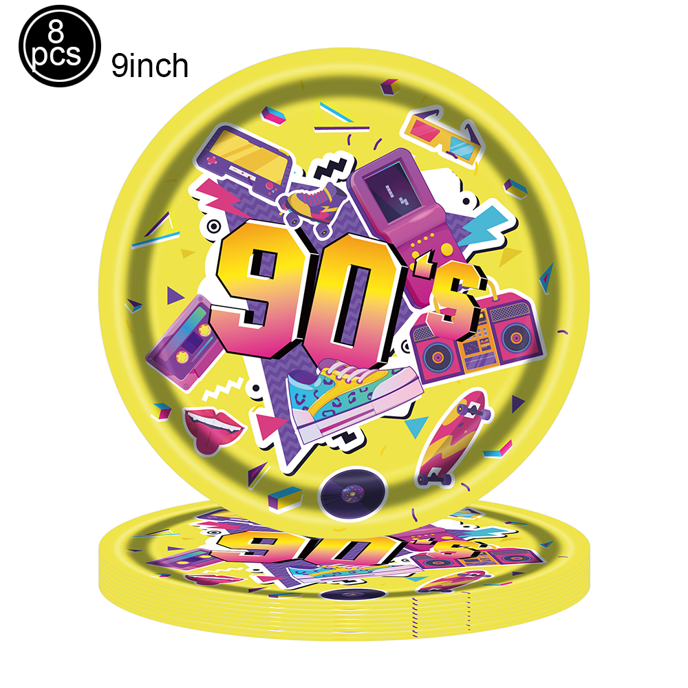 Suministros para fiestas de los 90, platos de papel, servilletas, vasos, cubiertos de plástico, decoraciones de mesa para fiestas temáticas de los años 90, mujeres, hombres y amigos, cumpleaños, 90