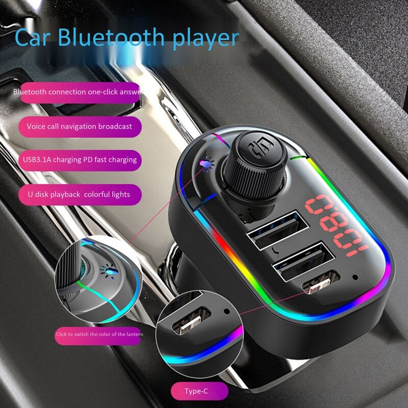 2 Usb Poorten Met Sfeer Lamp Auto Bluetooth MP3 Zender Draadloze Handsfree O Ontvanger Autolader