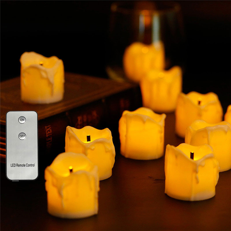 Pack de  of 12 bougies led vacillantes avec télécommande, lumière jaune/blanc chaud, bougies votives à piles avec télécommande, pour anniversaire