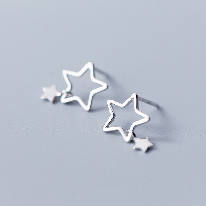 Mloveacc 100% 925 Sterling Zilver Vijfpuntige Sterren Oorbellen Voor Vrouwen Tiny Hollow Out Star Charm Oorbellen Meisjes