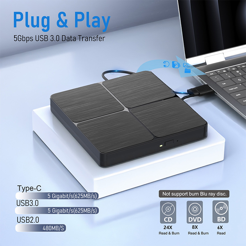 External Blu-ray DVD Drive USB 3.0 Portable BD-Combo CD DVD Player Reader Burner for Laptop PC Computer Notebook Windows Mac