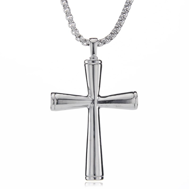 Valily Men's Simple Cross Pendant Necklace Stainless Steel Punk Christian Gold Cross Necklace Jewelry for Man Women: Silver