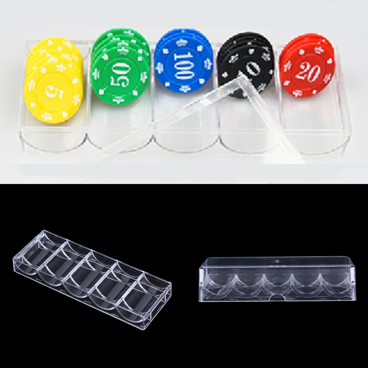 Poker akryl fina chips bricka chips väska med lock poker marker genomskinlig box kasinospel poker chips set box