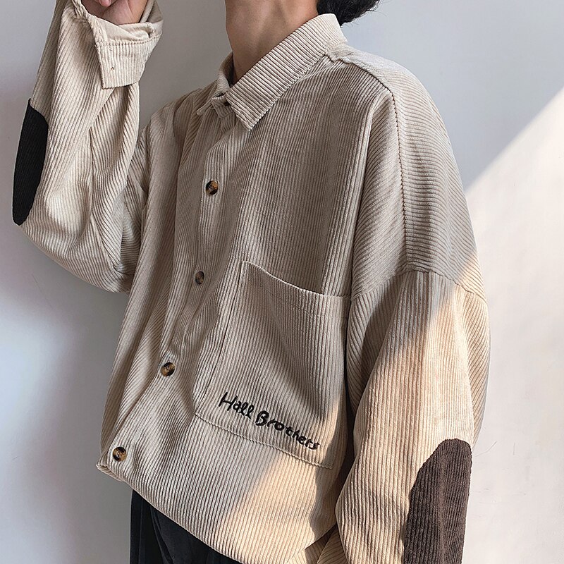 Mannen Mode Thicken Corduroy Materiaal Jassen Borduren Patchwork Overhemd Franse Manchet Heren Shirts Camisa Masculina M-2XL