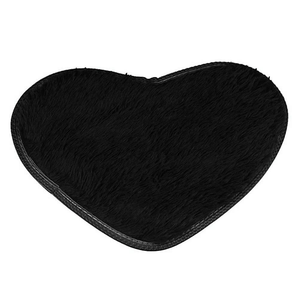 Ouneed hjerteformet fluffy tæppe shaggy gulvmåtte blød imiteret pels hjemme soveværelse behåret tæppe 40*28cm skridsikre sorte bademåtter  z30701