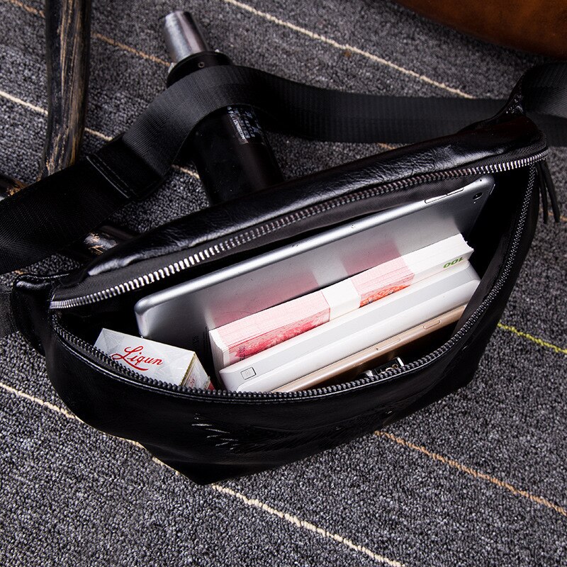 Eagle Embossing Chest Bag Men PU Leather Crossbody bags male Multifunction Small Waist pack man Fanny Bum bag Black