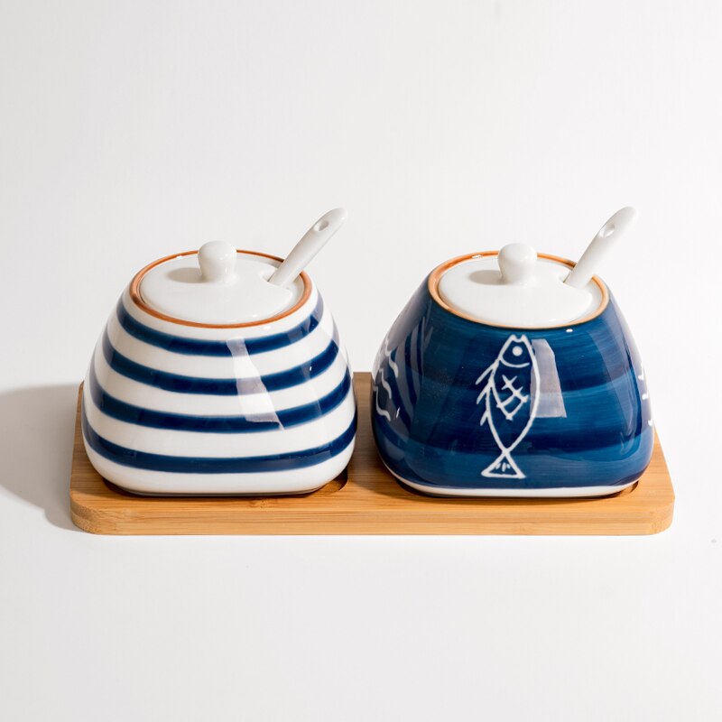 Keramiska kryddkrukor set kök hushållssaltkar i japansk stil kryddflaskor kryddask cruet 3 stycken: Svart