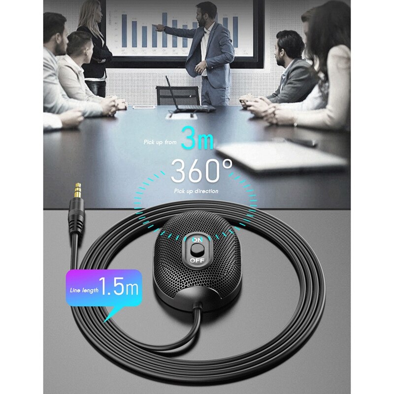 U1 Omni-Directional Microphone 3.5mm AUX Condenser Microphone for Business Conference PC Laptop Voice Pickup Mic