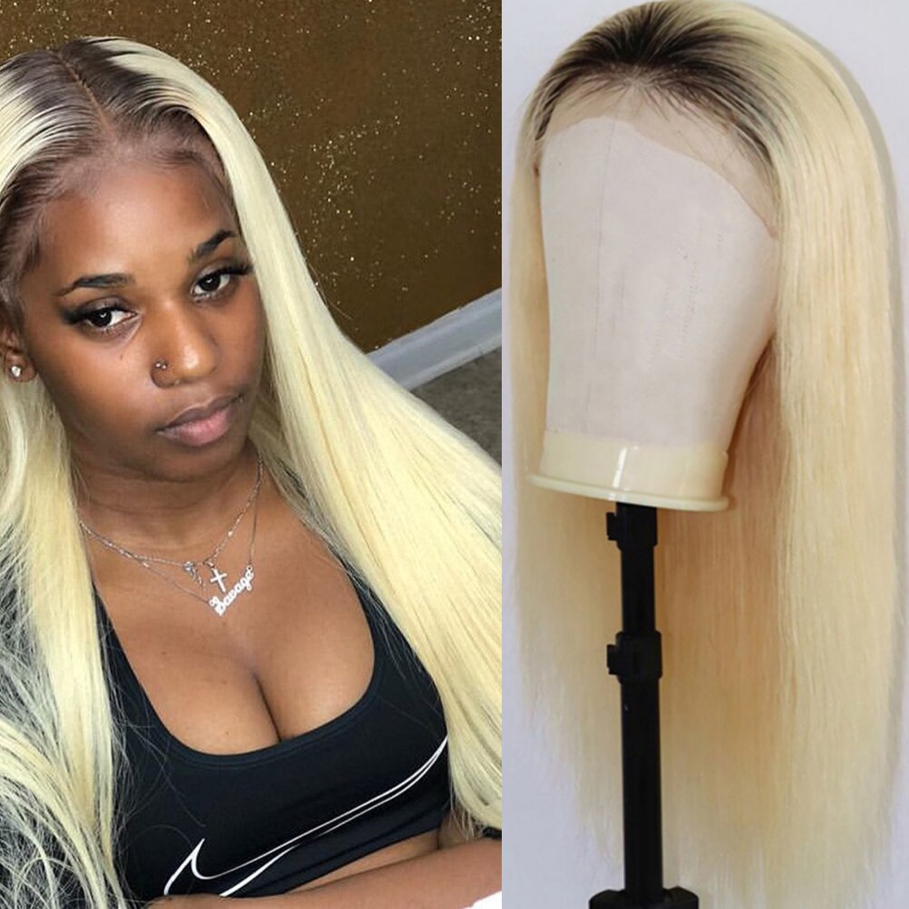 Honningblond 613 lige paryk malaysisk gennemsigtig blondeparti foran syntetiske hårparykker til sorte kvinder 1b/613 ombre paryk