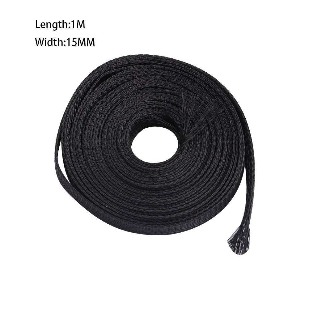 Praktisk svartisolert fletthylse 4/6/8/10/12/15/18/20/25mm tette kjæledyr metalltråd kabelbeskyttelse kabel hylse metalltråd kjertel: 15mm(1m)