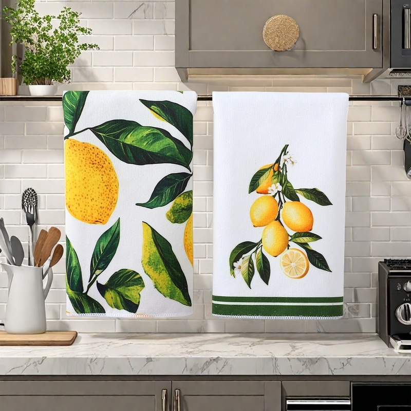 Sitruunakuvioinen keittiöpyyhe imukykyiset keittiöpyyhkeet nopeasti kuivuva keittiöliina kevääseen ja kesään keittiöön ruoanlaittoon siivoukseen sisustus