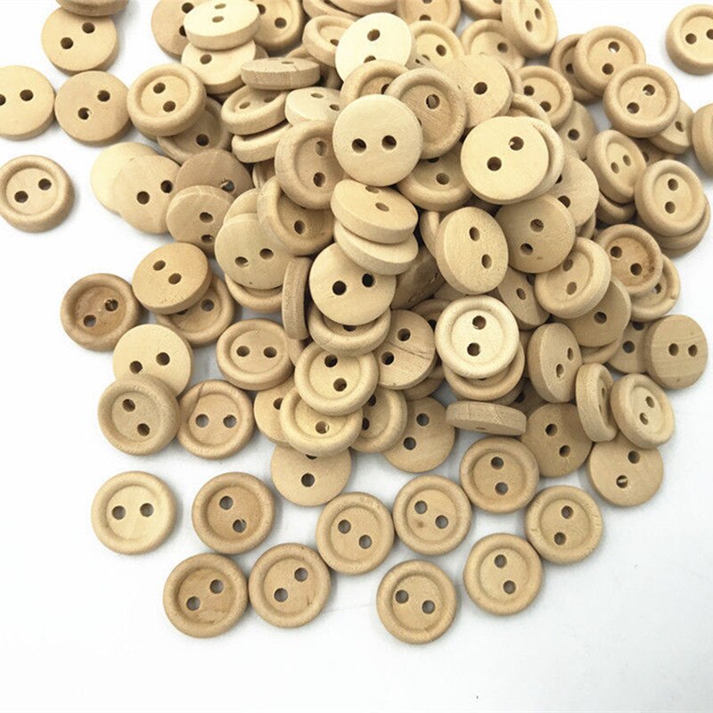 Diy 200x houten beige knopen naaien 2- gaten scrapbooking ronde decoratie 12mm