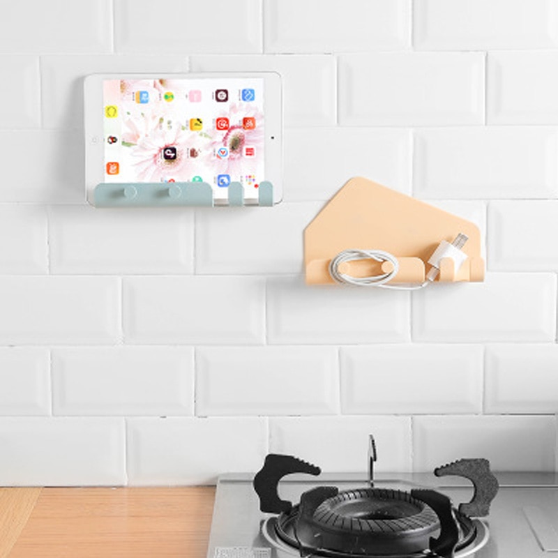 Wall Mounted Phone Ipad Holder Shelf Housekeeper Storage Rack Hanging Keys Hooks Kitchen Bathroom Organizer Shelf Home Decor