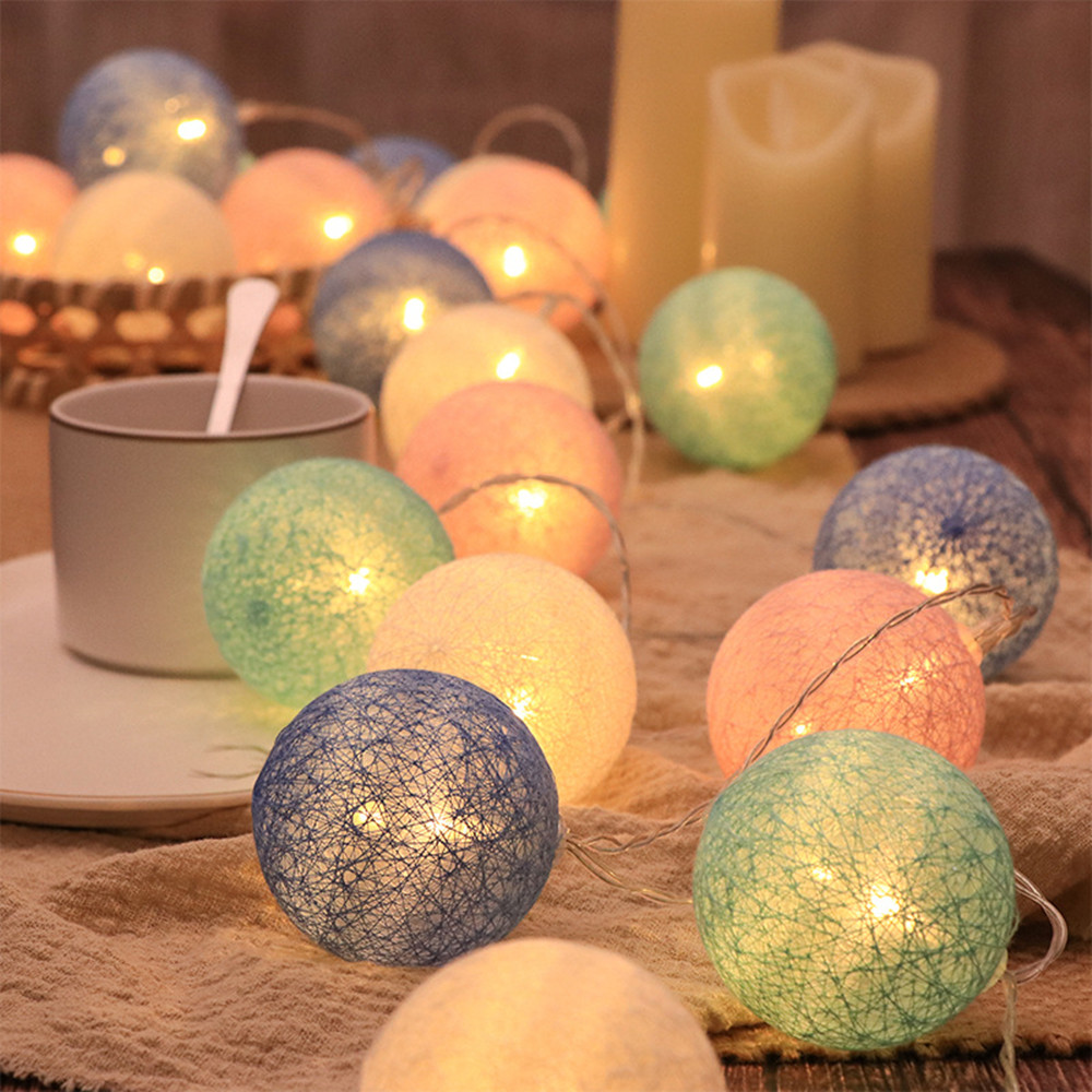Guirnalda de bolas de algodón para decoración navideña, 20 luces LED de 2,2 M, 3,5 CM de diámetro, lámpara de cama para casa, de boda y vacaciones