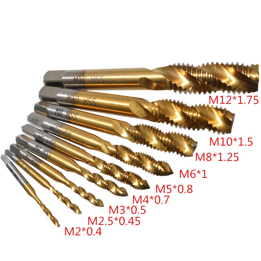 Hand Tap Drill Thread Metric Plug Drill Bits 9/6pcs Screw Thread Metric Spiral Fluted Machine Spiral Pointed Tap