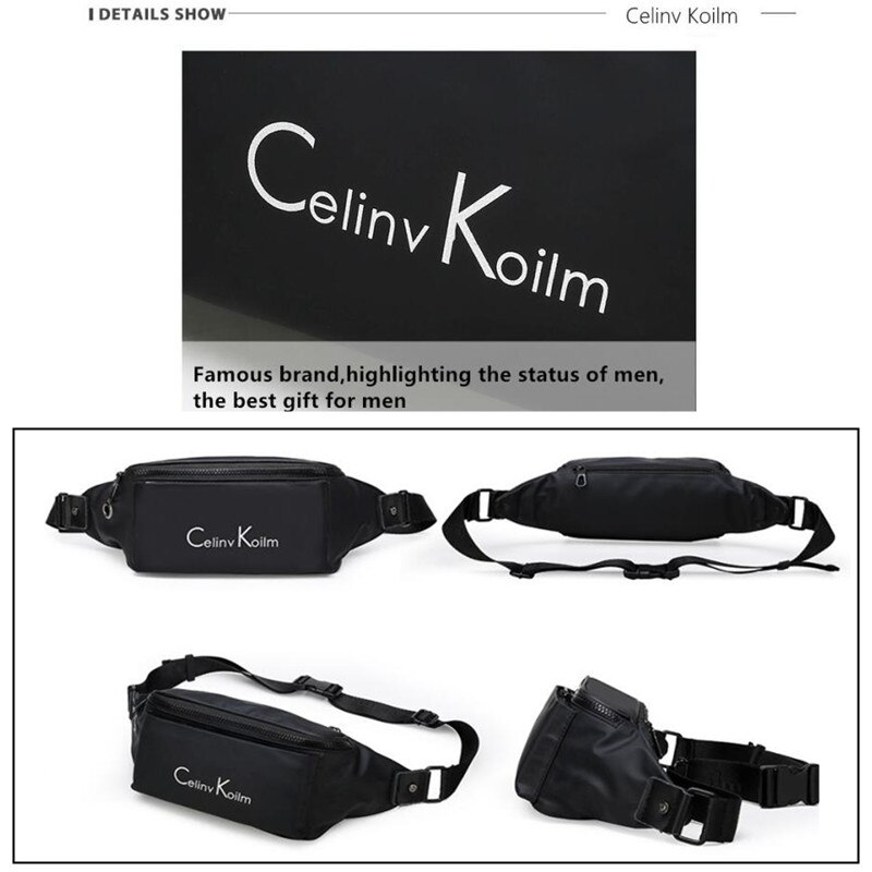 Celinv koilm merkevare fanny pack slim myk oxford klut unisex vannavstøtende midje bag pack for mann bryst sling bag motorsykkel