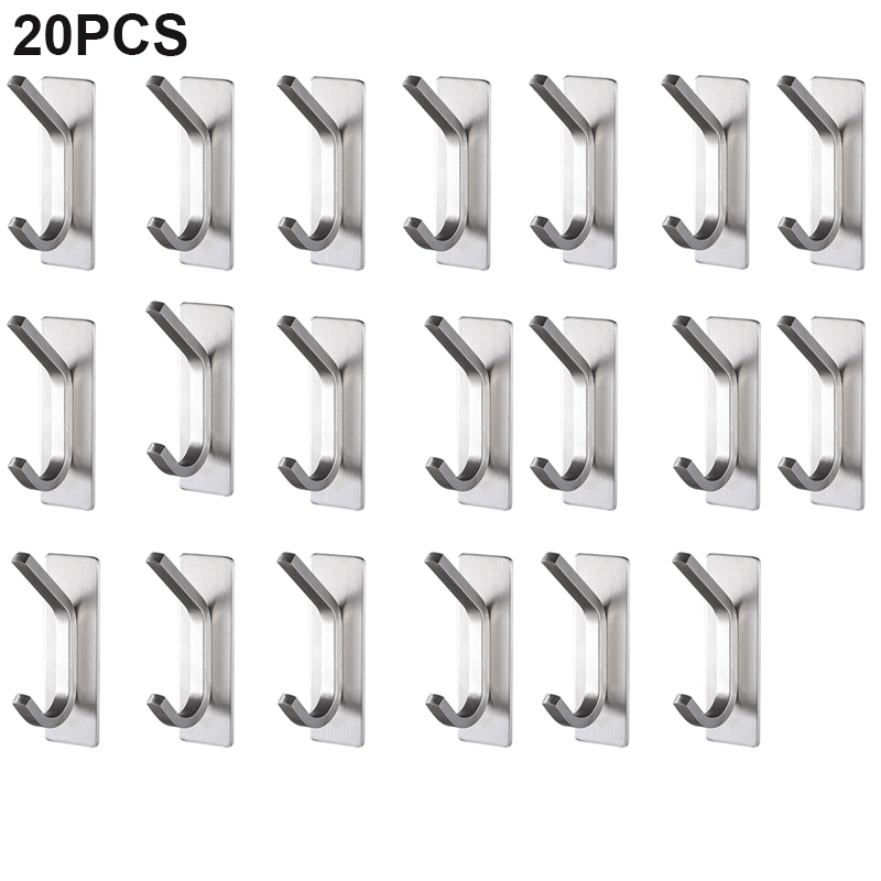 VILOYI Stainless Steel Towel Hooks Bathroom Self Adhesive Double Wall Coat Rack Hooks No Trace Behind The Door Robe Hanger: light green