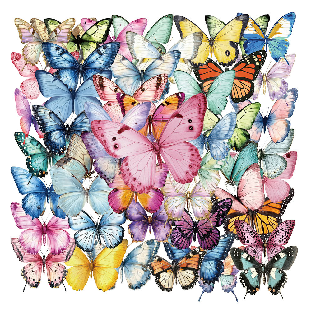 50Pcs Colorful Butterfly Stickers Graffiti Stickers Water Bottle Phone Bicycle Luggage Case Skateboard Children Adult Sticker