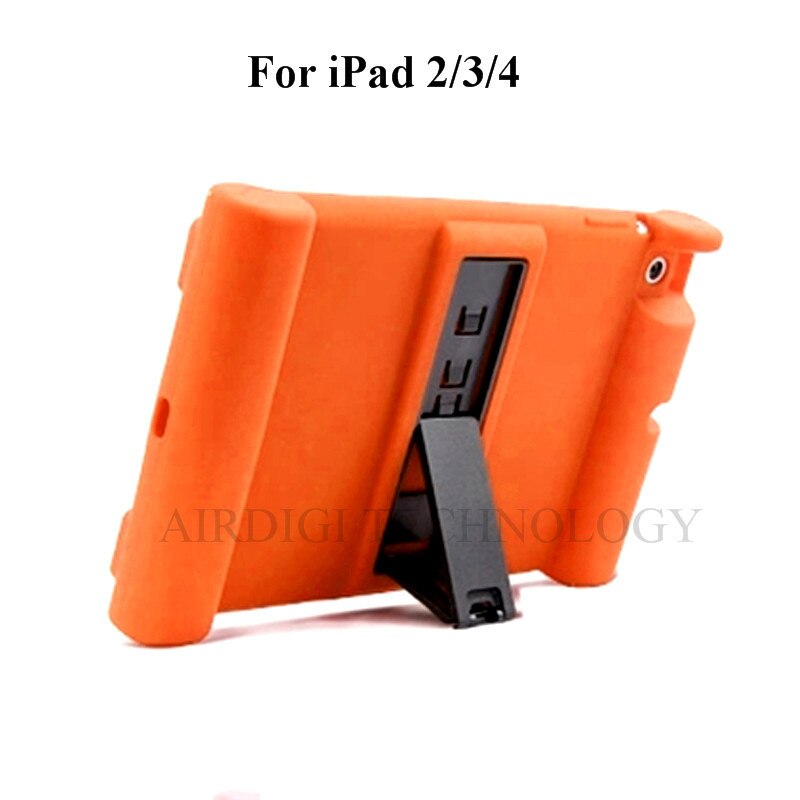 Shockproof Protective Case for Apple iPad 2/3/4 Silicone Proof Case Cover for Home Children Kids with: ORANGE with Kickstan