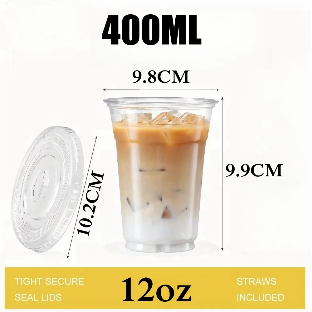 Vasos de plástico de 400ml con tapas, taza para aperitivos y bebidas, vaso Frío de plástico doble, vaso de plástico PET desechable transparente, taza de té de la leche Boba