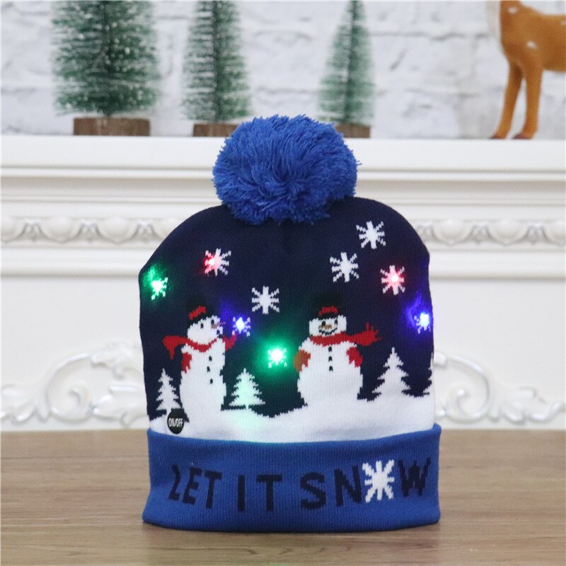 Gorros navideños con luces LED para niños y adultos, gorro de punto colorido y luminoso, de decoración navideña: style 1