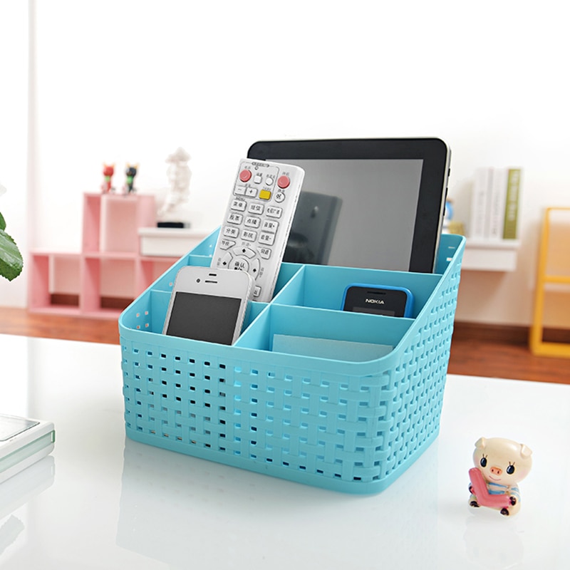 Office Stationery Holder, Four Compartment Plastic Rattan Plaited Desk Organizer Storage Holder for Office Desk