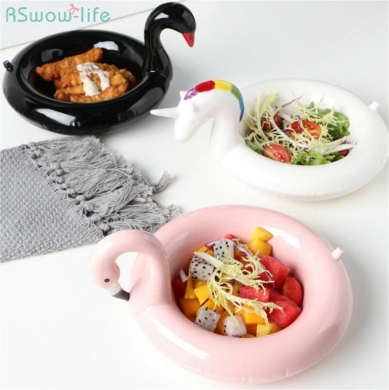Cuencos creativos de flamenco para bol de Snowball, plato de aperitivo de unicornio, platos de aperitivos de cisne negro, helado, Plato de frutas de estilo europeo