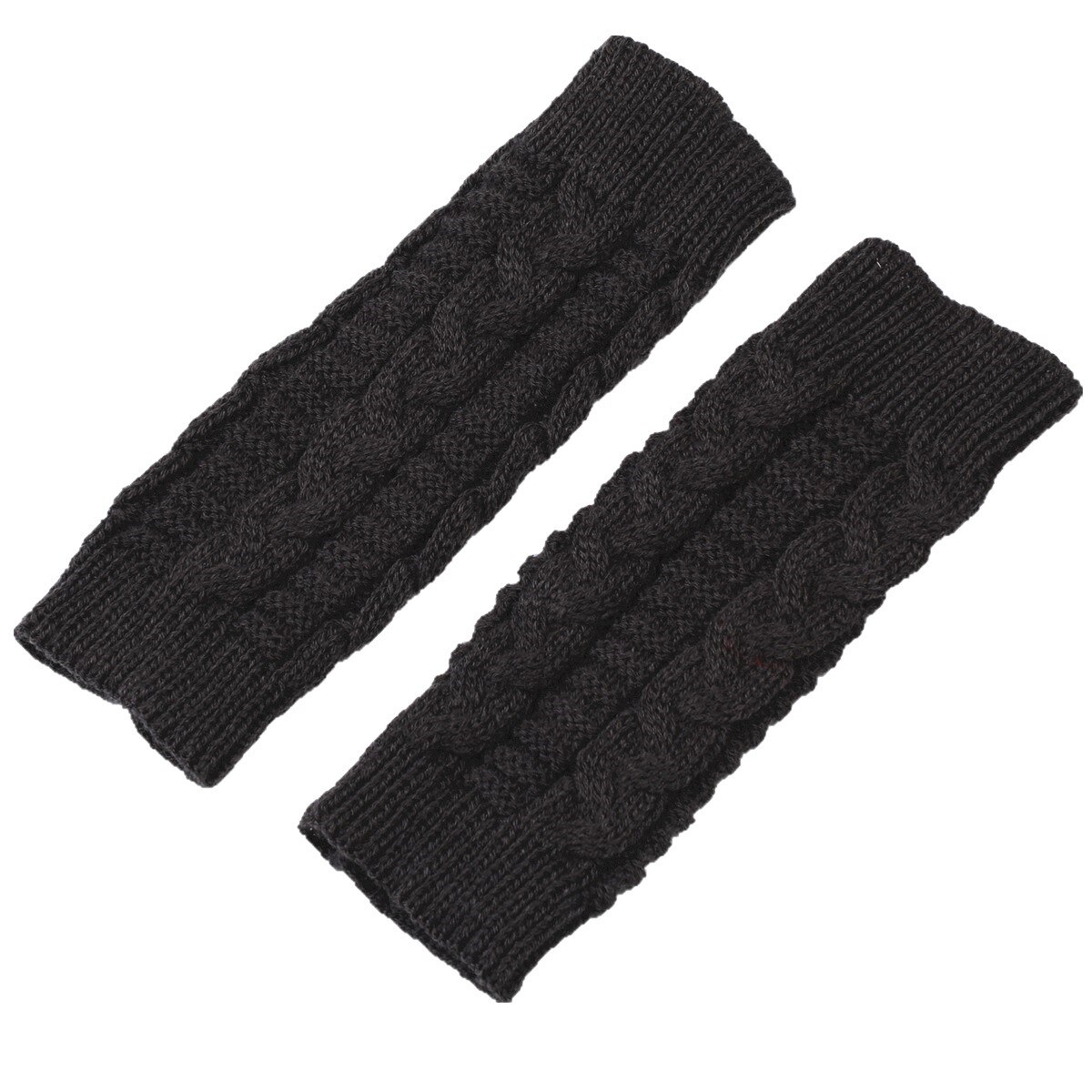 Gants sans doigts pour femmes, mitaines chaudes tricotées, extensibles, avec trou pour le pouce et les bras, hiver, noir, rouge et gris: Gris foncé