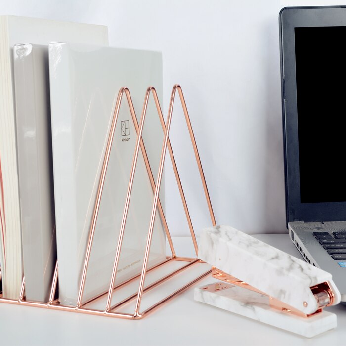 Gold/Rose Gold Electroplated Bookend Desk Organizer Desktop Office Home Bookends Book Holder Black Book Stand