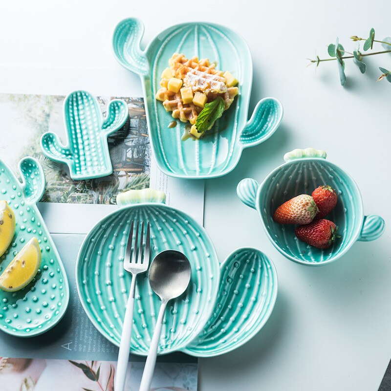 Vajilla de cerámica creativa de estilo nórdico, plato de cena con forma de Cactus y zanahoria, tazón de desayuno, plato de aperitivos para el hogar, plato de ensalada de fruta