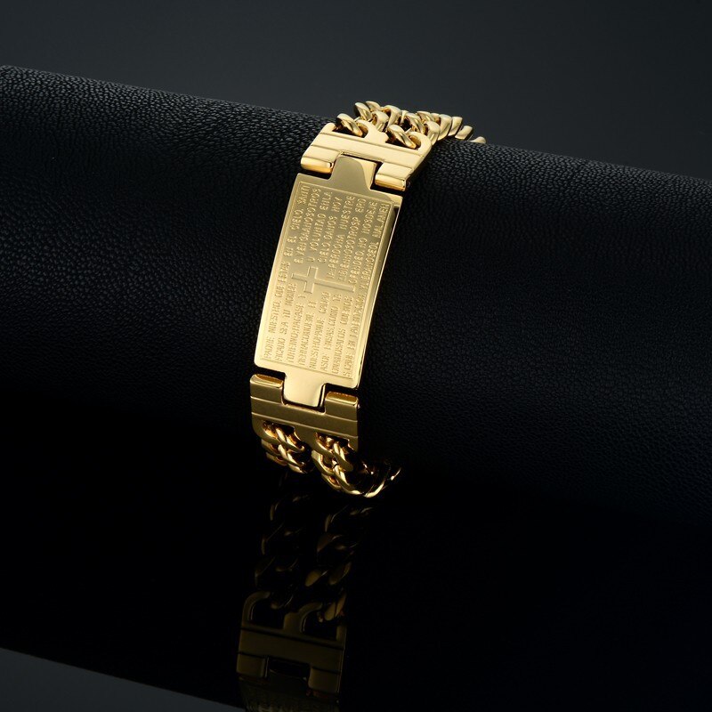 Jesus Christentum Bibel Spanisch Armbinde Homme Einzigartige Gold Kreuz Dicke Kette Verknüpfung Ich würde Armbinde Gold Farbe Männer Schmuck