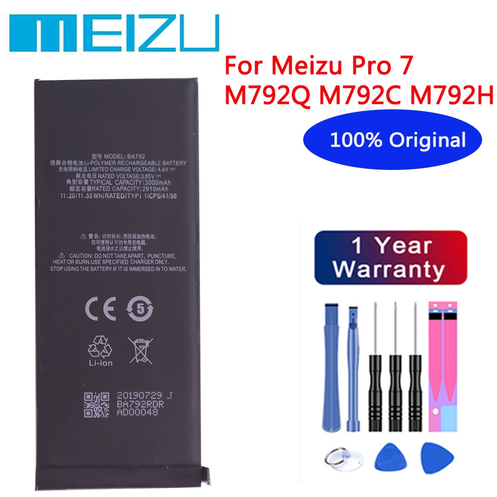 Meizu 100% Originele Batterij 3000Mah BA792 Voor Meizu Pro 7 M792Q M792C M792H Smartphone Batterijen + Gratis gereedschap