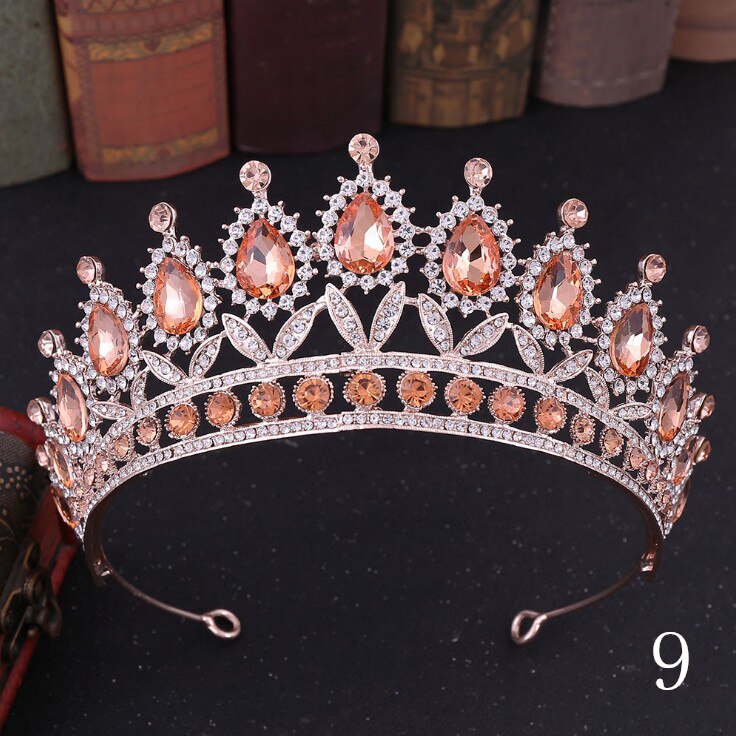 Arancione di Cristallo Da Sposa Strass Oro Corona Sposa Diademi e Corona Copricapo Accessori Per Capelli Per Le Donne Da Sposa Da Sposa: 9