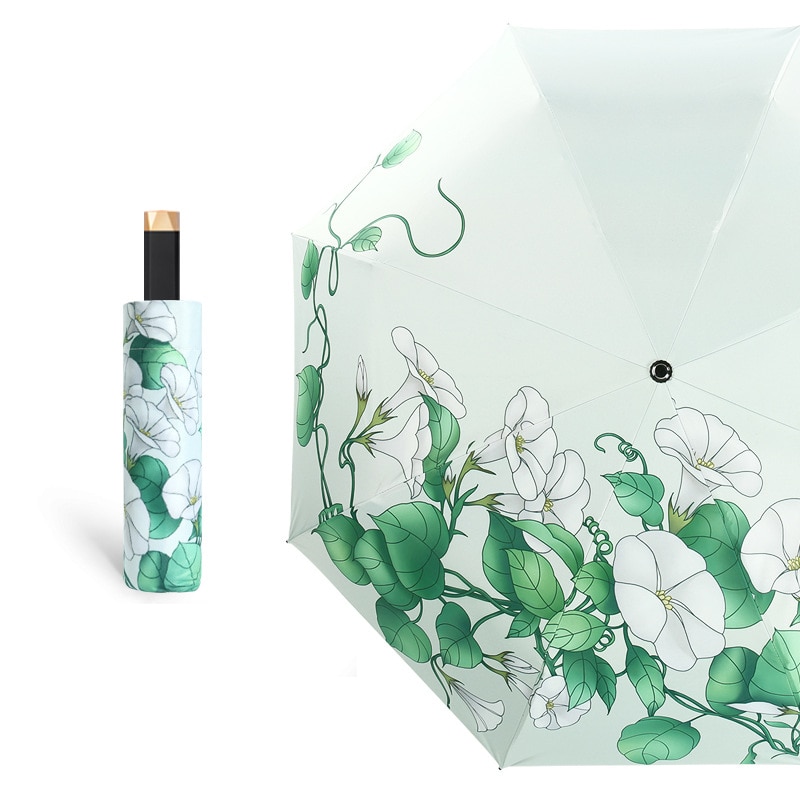 Paraguas plegables elegantes con flores para mujer, Parasol anti UV con revestimiento negro, paraguas para mujer, equipo de lluvia de viaje para chica, paraplaie compacto