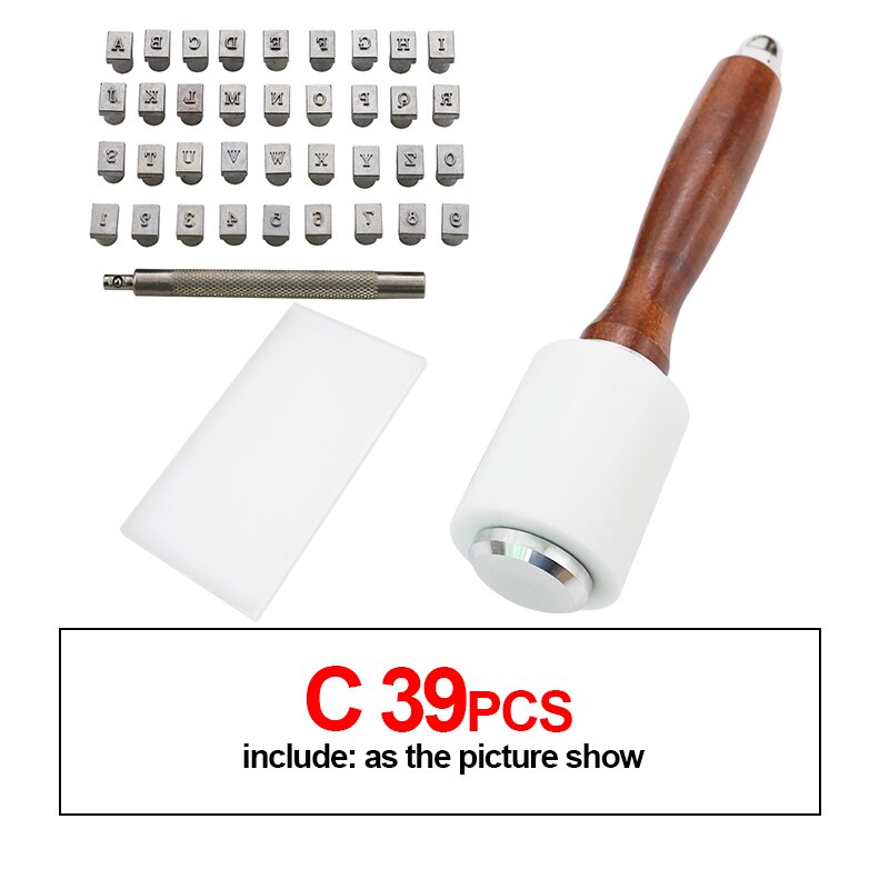 Stylish Leather Engrave Stamping Tools with Hammer and Board, Handmade Special Print on Bag or Leather Fabric, Leather Supplies: C 39PCS
