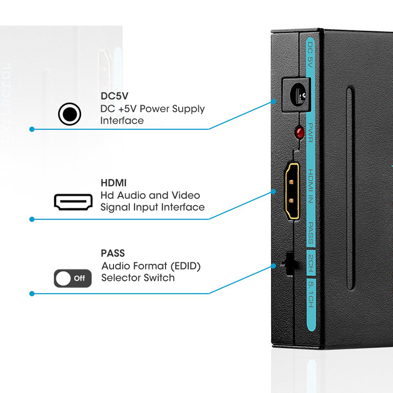 4k HDMI TO HDMI Audio Extractor Stereo Extractor Converter AUDIO SPDIF R/L Signal Converter Power Supply Audio Splitter Adapter