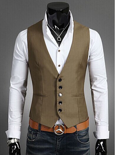Bomuldsjakkesæt vest mænd slim fitness herre vest blazer toppe kjole veste til mænd: Brun / 4xl