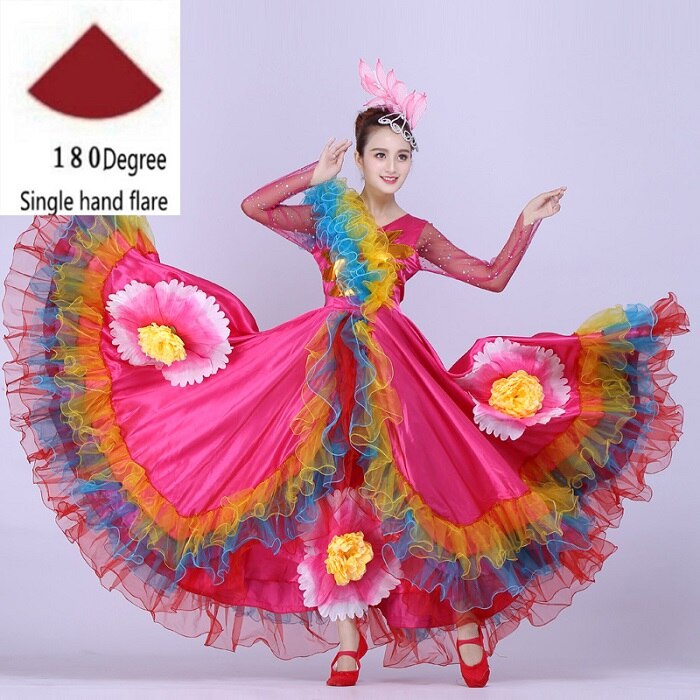 Moderne spansk tyrefægtning balsal dans kjole nederdel lang kjortel flamenco fille nederdele rose flamenco kjoler til kvinder piger  dl3476: 180 grader / L