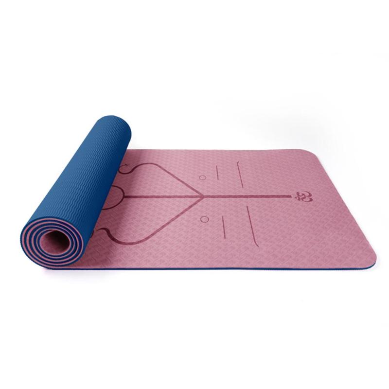 Yogamatten, draagbare antislip fitnessapparatuur, yogamat tpe, tweekleurige mat met positielijn voor beginners